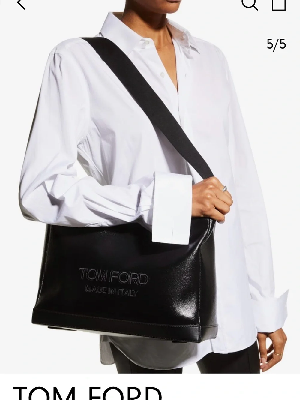 Tom Ford Black Leather Logo Tote Bag